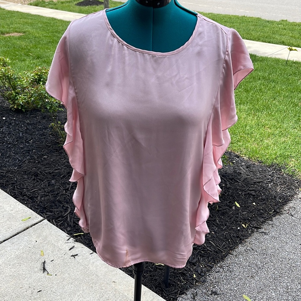 Blush pink flounce sleeve blouse
